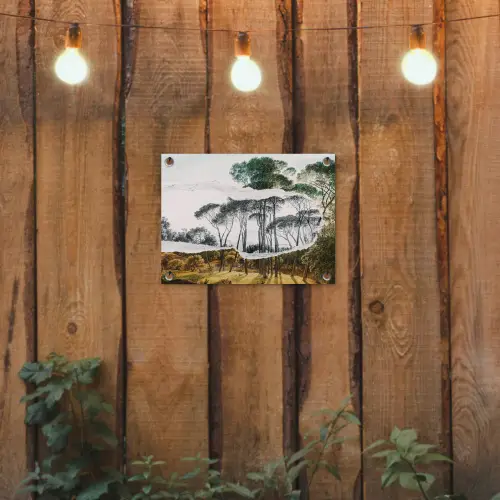 Italiaans landschap parasoldennen - Kunst - Hendrik Voogd - Schilderij - Zwart wit - Oude meesters tuinposter los doek klein -sfeer1