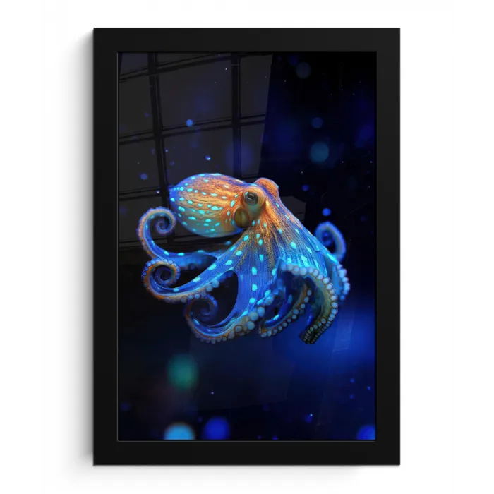 Octopus - Stippen - Blauw - Zee fotolijst zwart zonder passe partout klein -3d