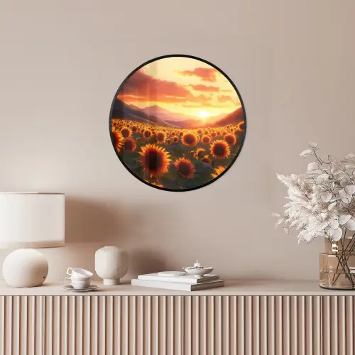 Zonnebloemen - Zonsondergang - Landschap Fotolijst rond zonder passe partout klein -sfeer3