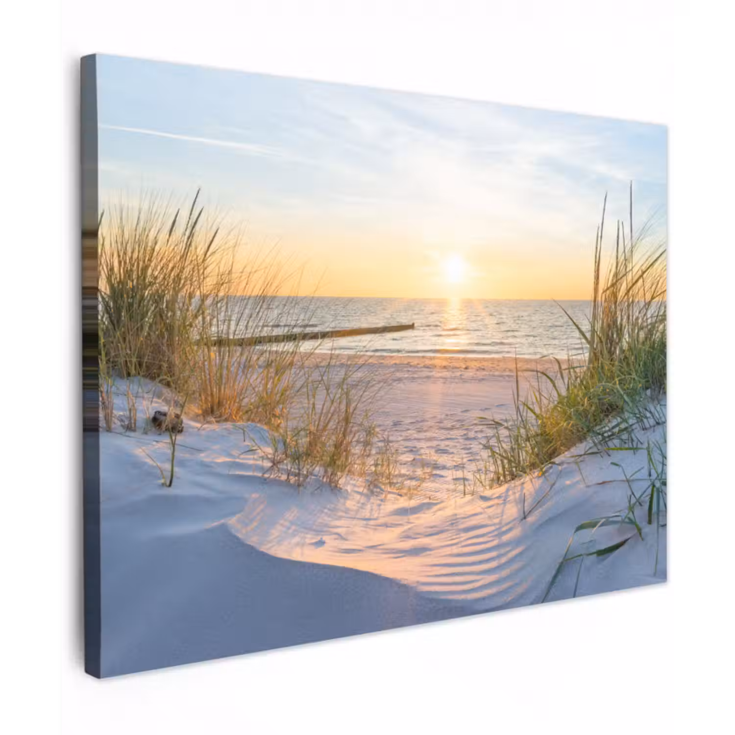 Canvas schilderij - Strand - Zon - Duin - Gras - Zand - Horizon