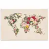 Wereldkaart - Bloemen - Roze poster papier klein -3d