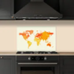 Wereldkaart - Oranje - Kleurrijk keuken achterwand spatscherm klein -sfeer1