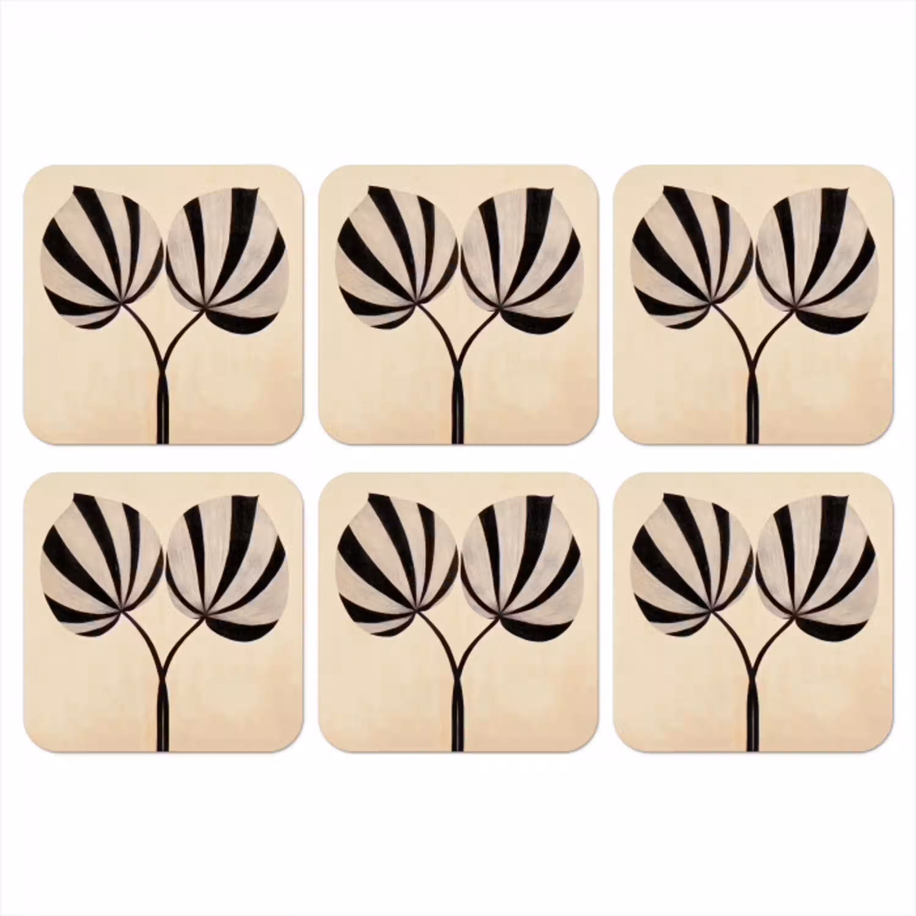 Bladeren - Gestreept - Stengel - Beige onderzetter kurk middel -3d