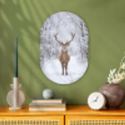 Hert - Winter - Bos - Natuur - Wit Wandcirkel Ovaal Forex klein -sfeer2
