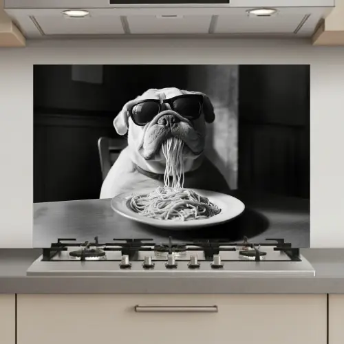 Hond - Bulldog - Pasta - Bril - Stoer - Dieren keuken achterwand spatscherm klein -3d_website