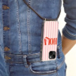 Hola - Quote -  Strepen - Pastel - Roze - Rood - Wit Crossbody Case iPhone 14 middel -sfeer2