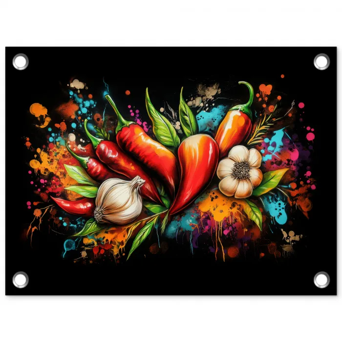 Groente - Peper - Knoflook - Graffiti - Verf - Kleurrijk tuinposter los doek klein -3d
