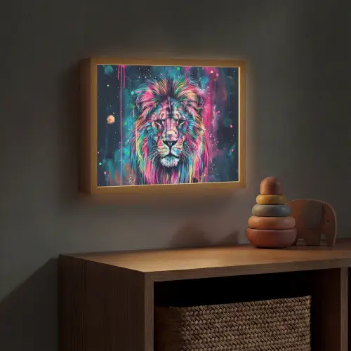 Leeuw - Verf - Kleurrijk - Zwart - Dieren Light Box met batterij (Wandlamp kind) middel -sfeer5_kind