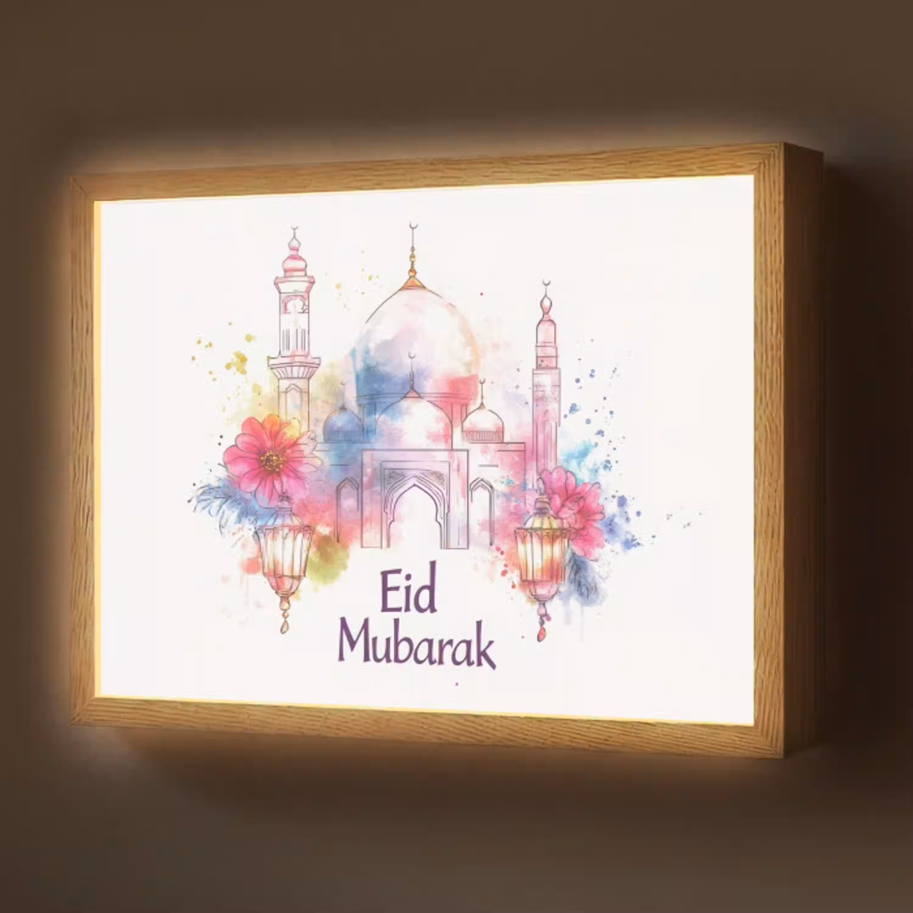 Moskee - Eid Mubarak - Suikerfeest - Kleurrijk - Ramadan - Islamitische Light Box met batterij (Wandlamp) middel -z3d_website