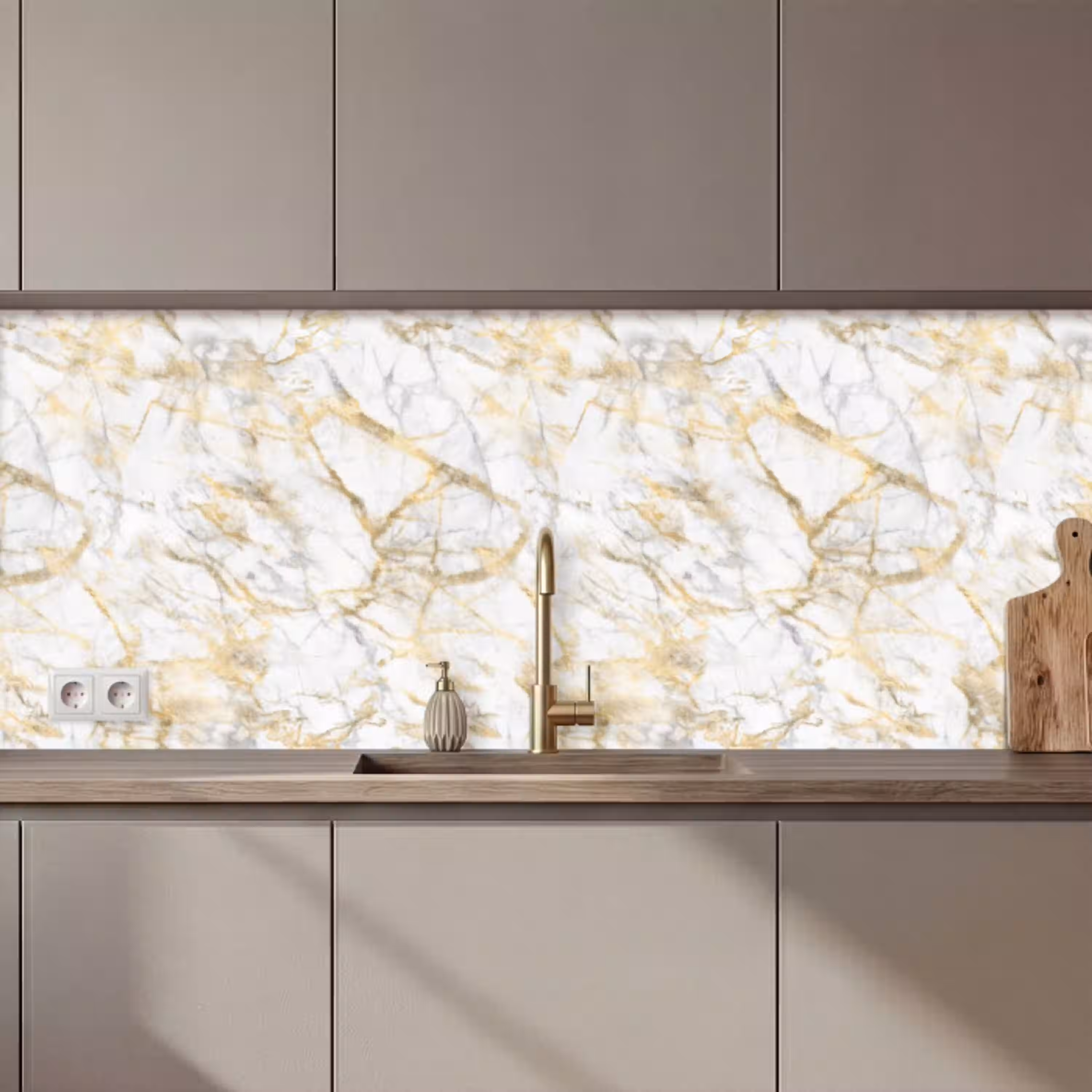 Marmer - Wit - Expressief - Goudaccenten keuken achterwand 2 middel 871 zz_3dshopping