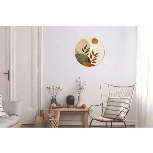 Vormen - Rond - Bladeren - Beige Wandcirkel aluminium klein -woonkamer