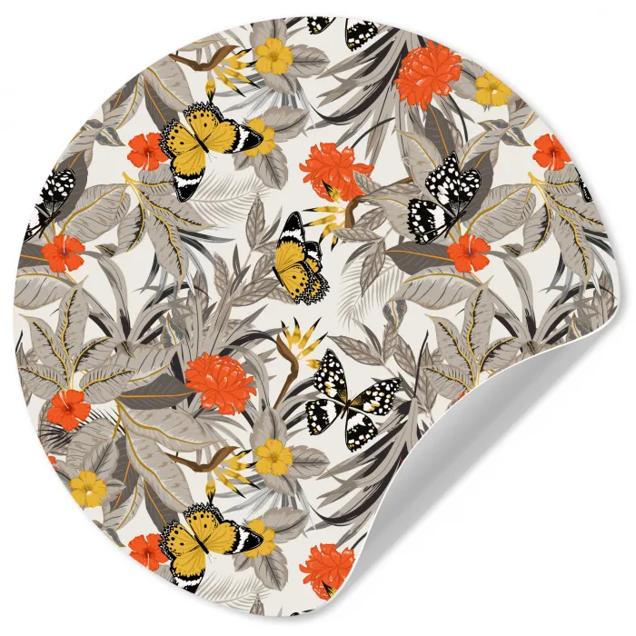 Tropisch - Zomer - Vlinder - Bloemen Wandcirkel behangsticker klein 186 -3d