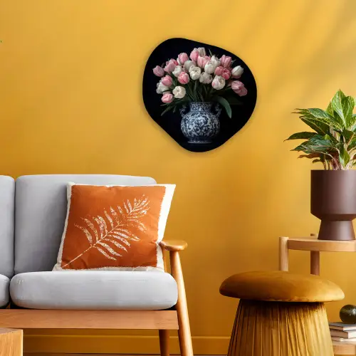 Bloemen - Roze - Tulpen - Vaas Wandcirkel Organisch Forex 3mm klein -sfeer4