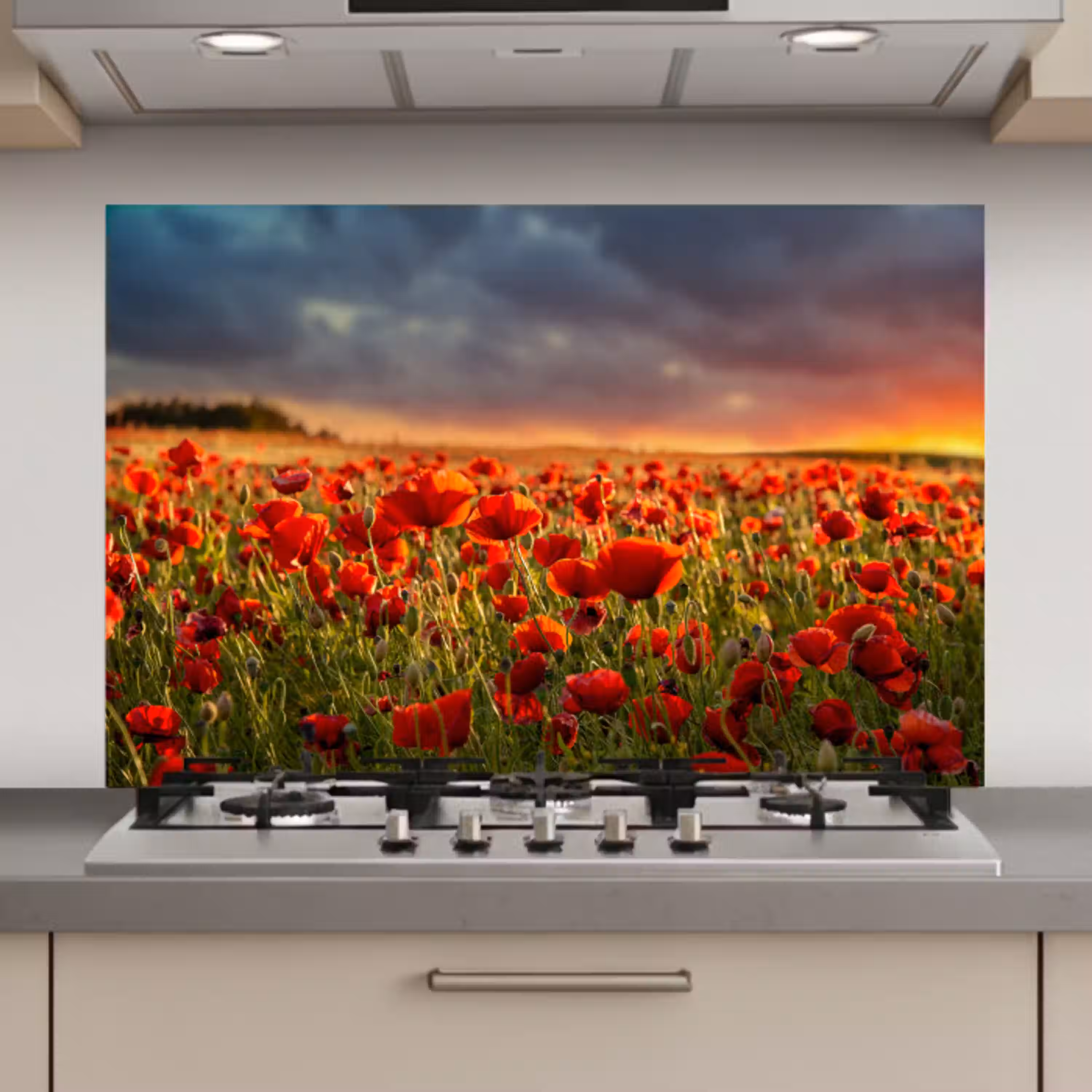 Zonsondergang - Klaprozen - Rood - Bloemen - Veld - Natuur keuken achterwand spatscherm klein -3d_website