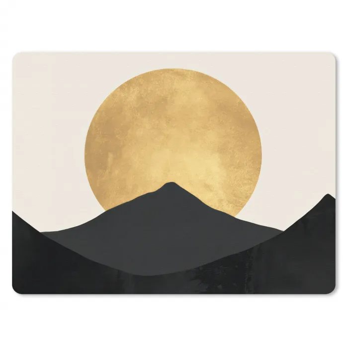 Bergsilhouetten - Gouden cirkel - Beige muismat rubber klein -3d