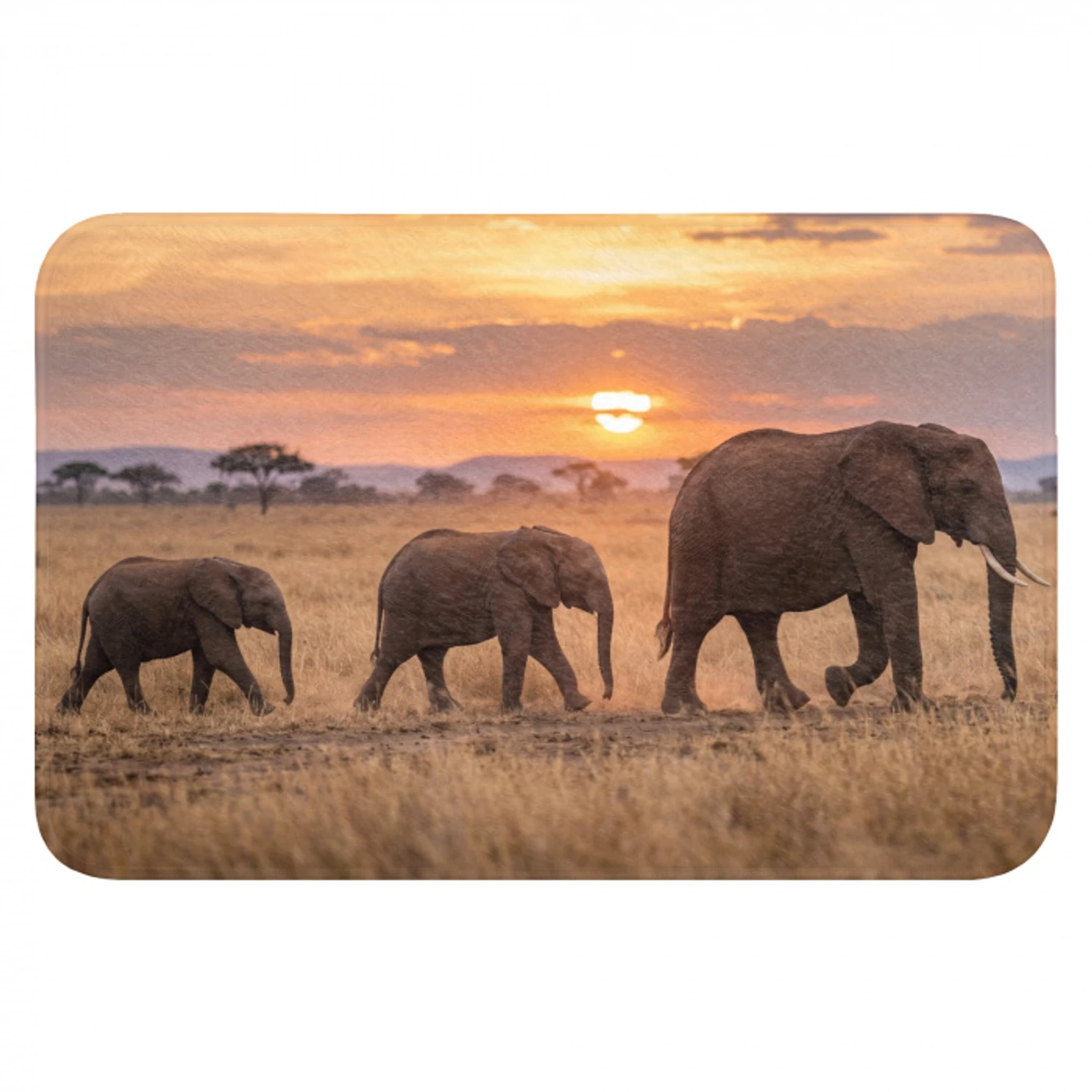 Olifanten - Savanne - Zonsondergang - Afrika - Warm Badmat klein -3d