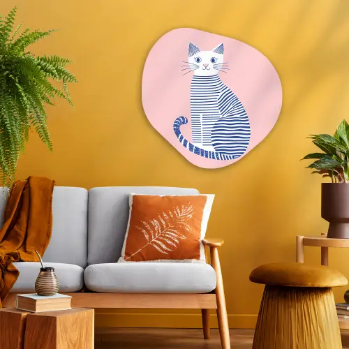 Kat - Illustratie - Minimalistisch - Roze Wandcirkel Organisch Aluminium middel -sfeer4