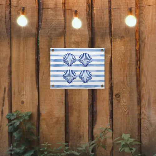 Vier schelpen - Blauw - Wit - Strepen tuinposter los doek klein -sfeer1