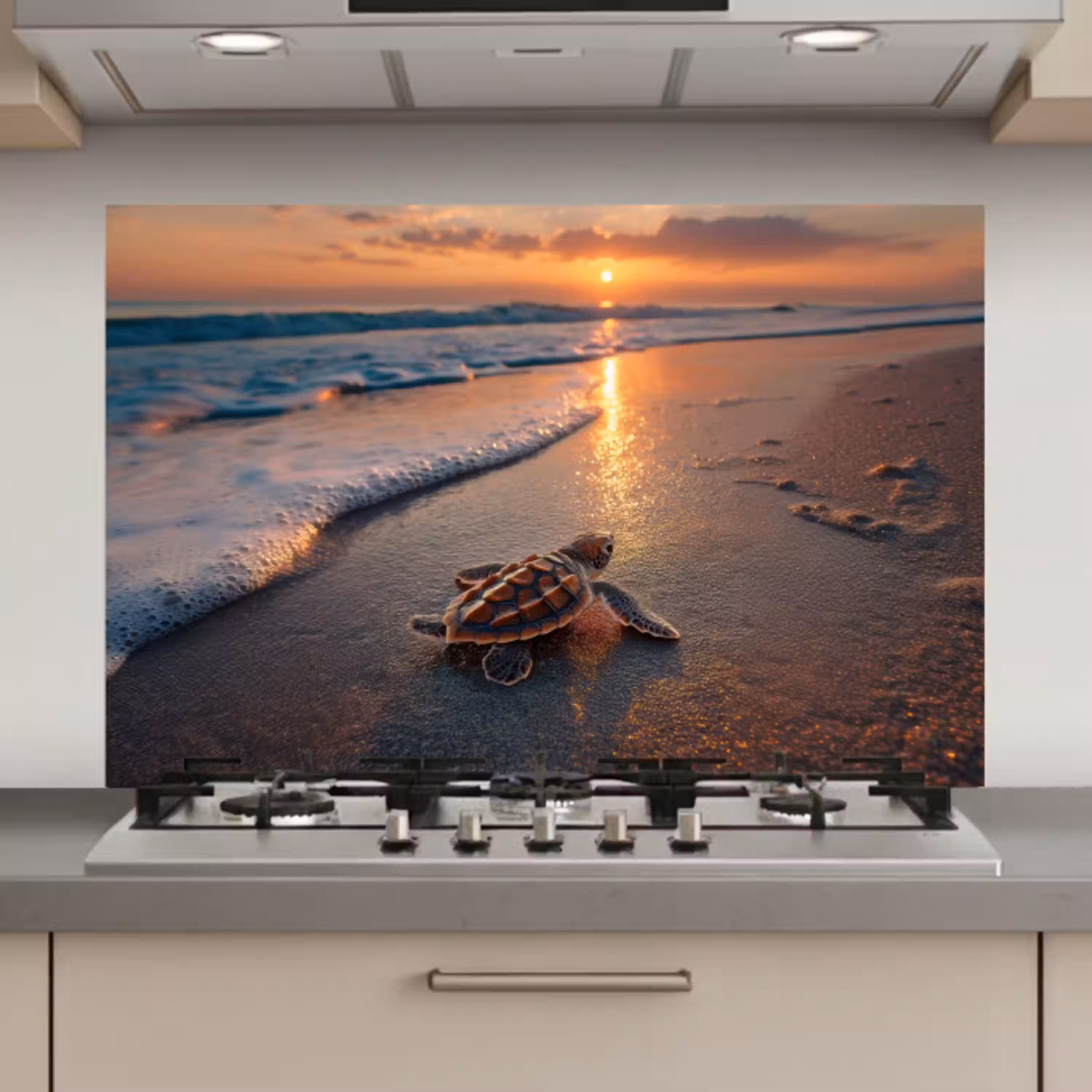 Schildpad - strand - Zonsondergang keuken achterwand spatscherm klein -3d_website