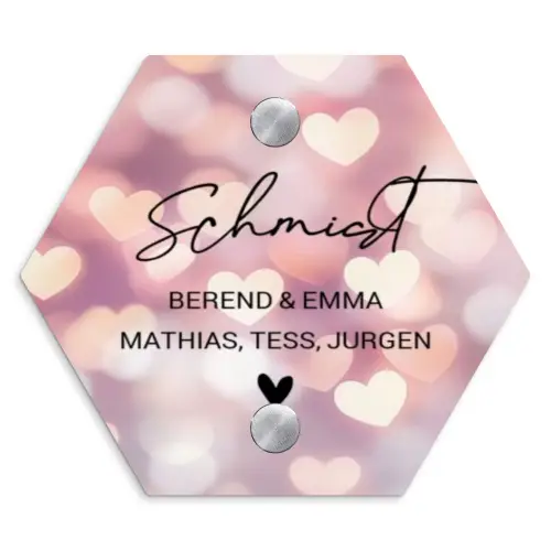 Hartvormige gloed - Sierlijk Naambord Hexagon klein -3d