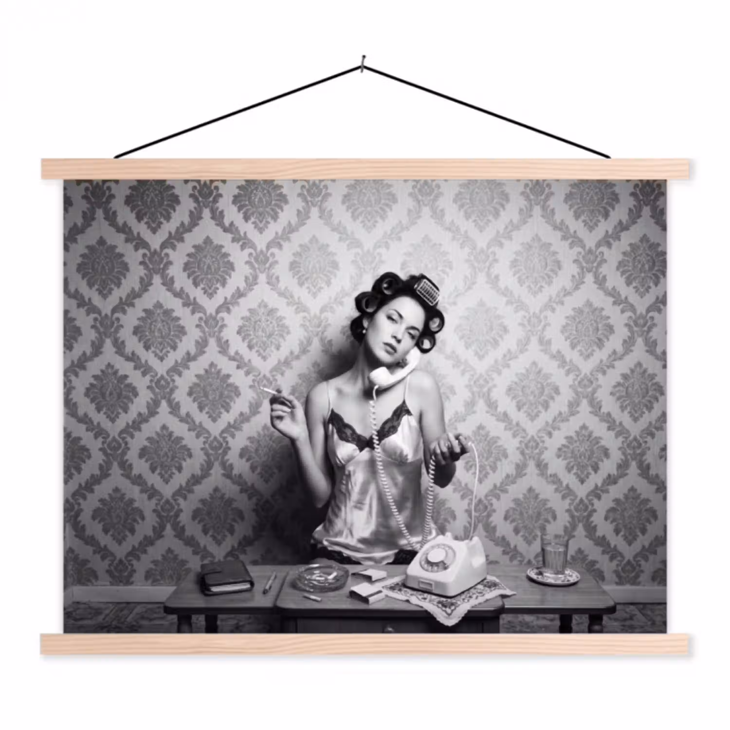 Chic - Vrouw - Zwart - Wit textielposter latten blank klein -3d