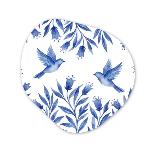 Modern - Vogels - Delfts - Blauw Wandcirkel Organisch Aluminium middel -3d