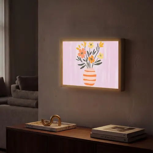 Vaas - Gestreept - Bloemen - Oranje Light Box met batterij (Wandlamp) middel -sfeer1