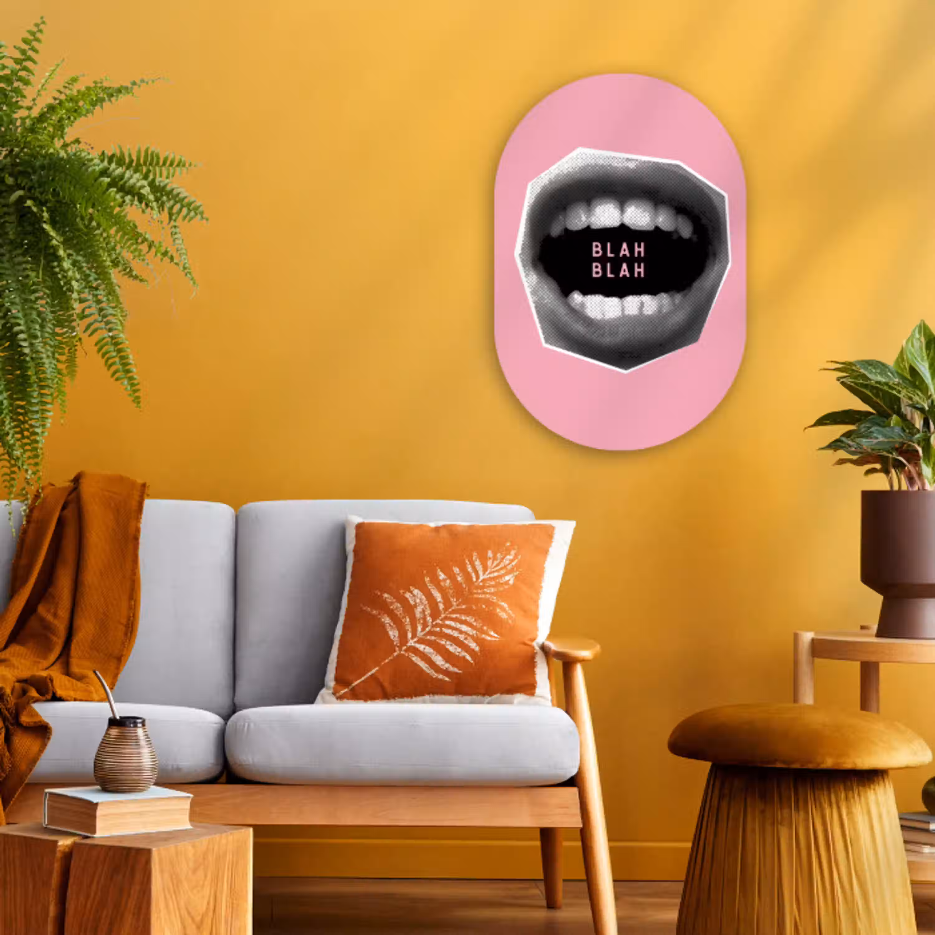 Mond - BLAH BLAH - Roze Wandcirkel Ovaal Forex klein -sfeer4