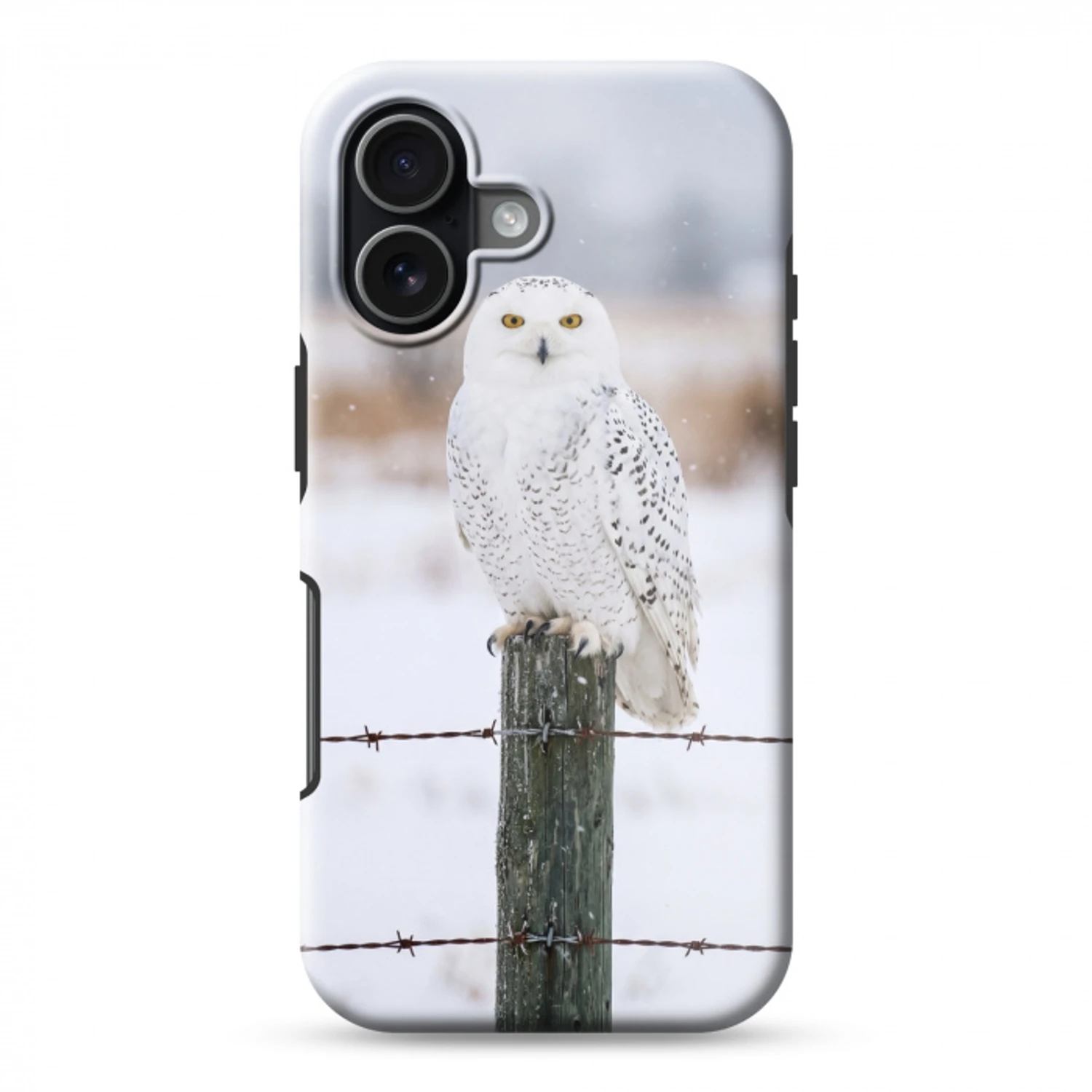 Sneeuwuil - Hek - Sneeuw - Wit Toughcase MagSafe Apple iPhone 17 klein -3d