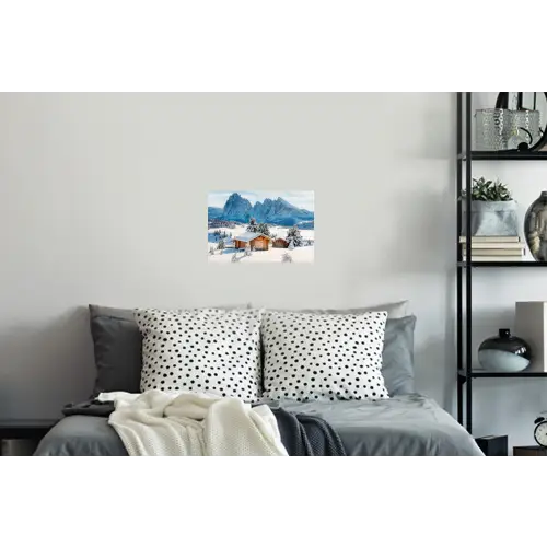 Winter - Huisje - Bergen - Uitzicht - Sneeuw Muursticker klein -slaapkamer