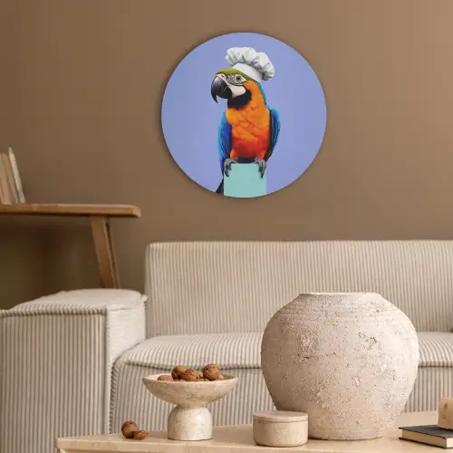 Papegaai - Koksmuts - Vogel - Leuk Akoestische PET Vilt - Rond klein -sfeer1