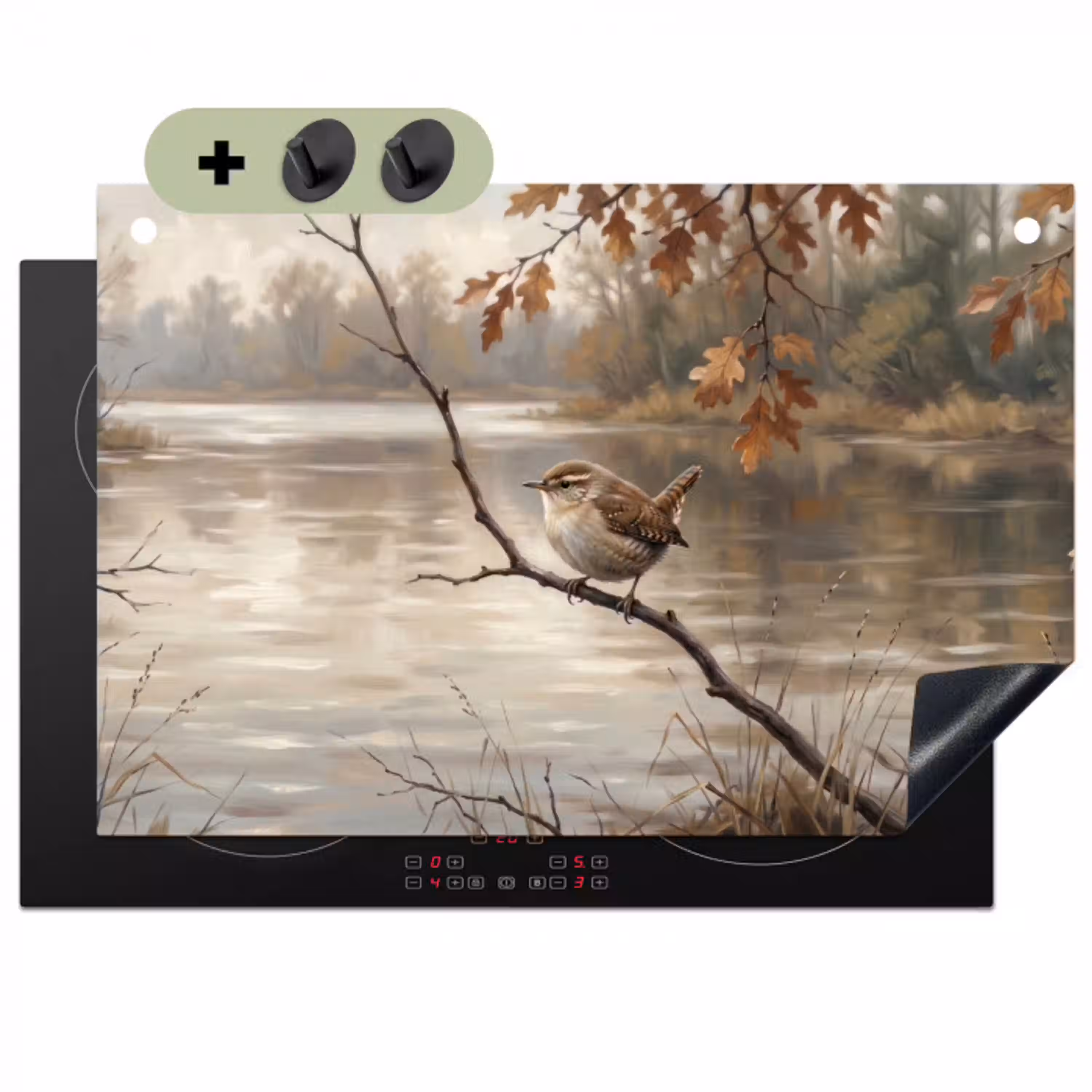 Winterkoninkje - Tak - Rivier - Natuur - Sfeervol Inductie beschemer met haakjes klein -3d
