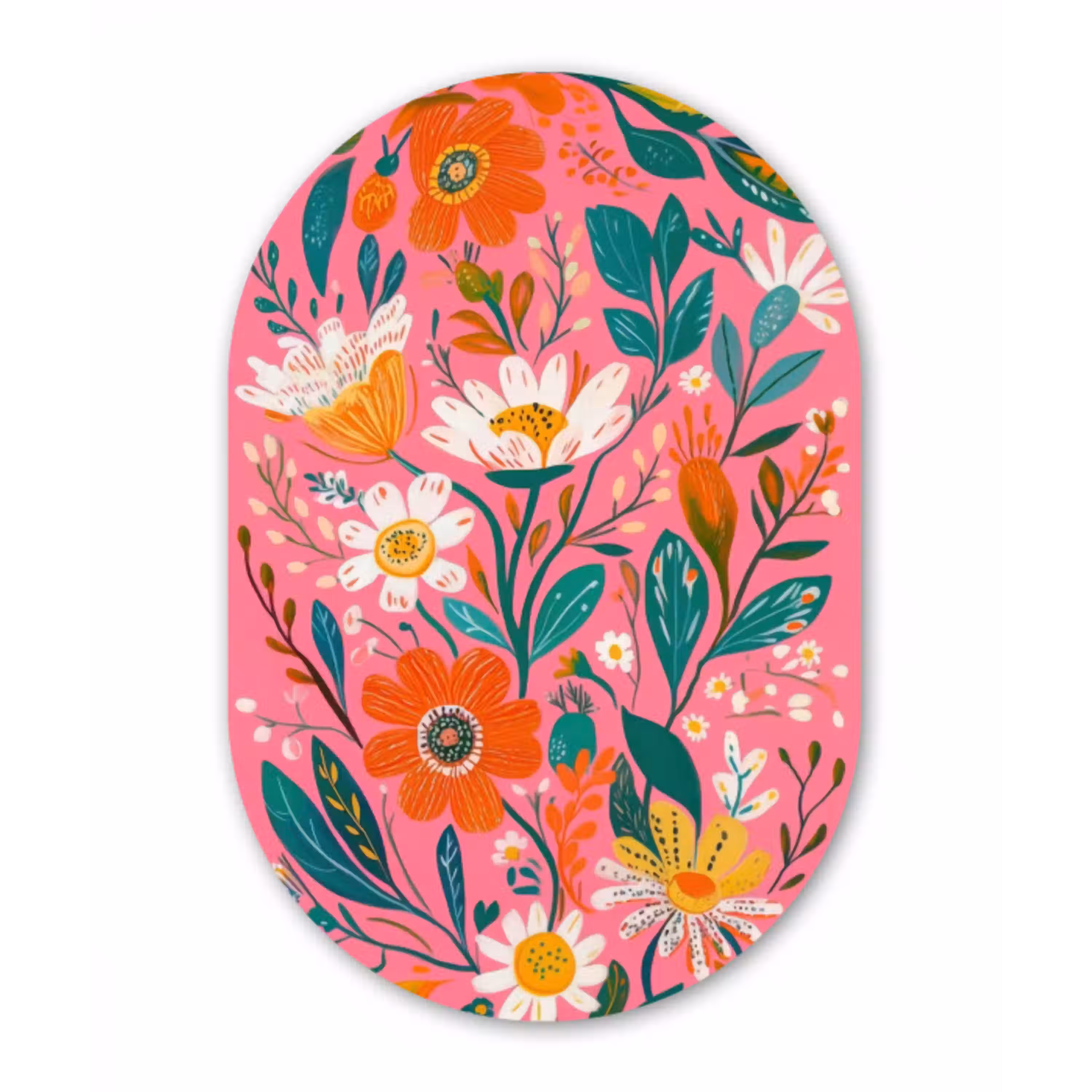 Roze - Bloemen - Wit - Oranje Wandcirkel Ovaal Aluminium middel -3d
