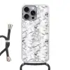 Marmer - Zwart - Dramatisch - Wit Hoesje iPhone 16 Pro Max met koord klein 804 -3d