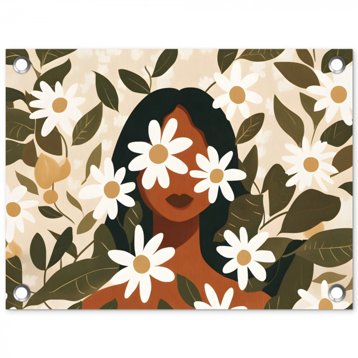 Illustratie - Vrouw - Madeliefjes - Wit tuinposter los doek klein -3d