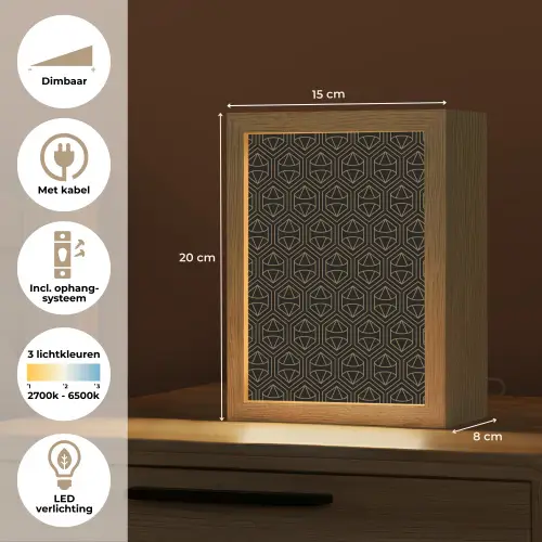 Goud - Zwart - Diamant Light Box met kabel (Tafellamp) klein 925 -USP_NL