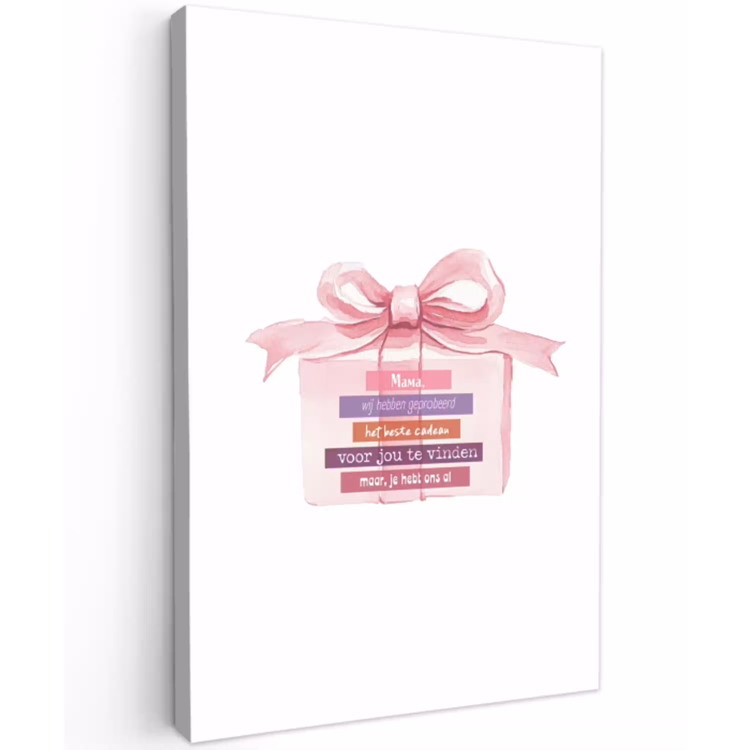 Cadeau - Strik - Tekst - Roze Tuinposter op houten frame 2 cm dik middel -3d