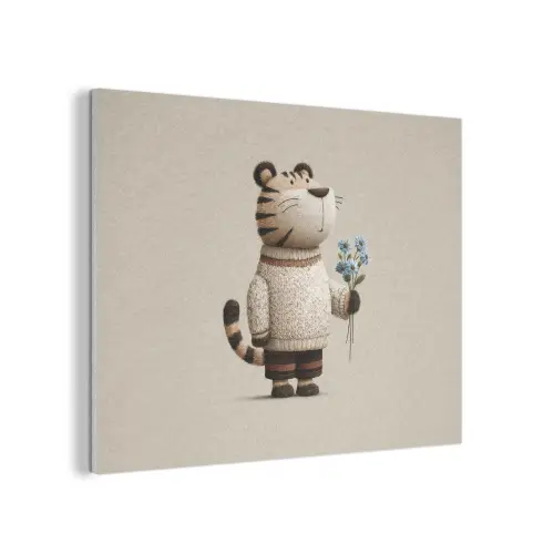 Tijger - Blauwe bloemen - Rustig PET vilt klein -3d