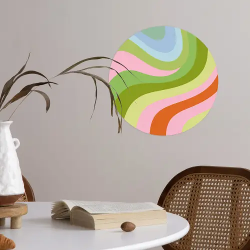 Lijnen - Pasteltinten - Golvend Wandcirkel behangsticker klein -sfeer3