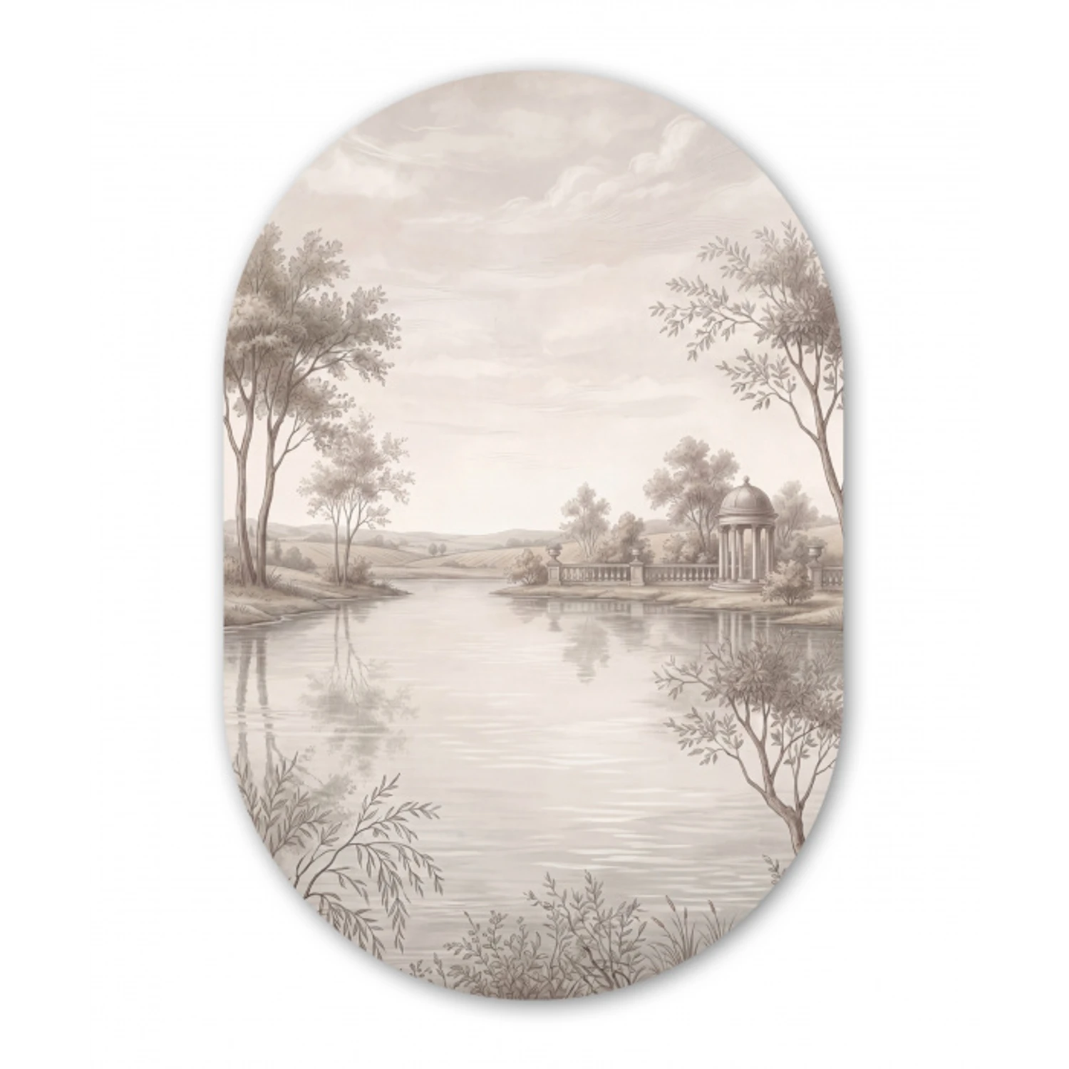 Terras - Water - Natuur - Landschap Wandcirkel Ovaal Forex klein -3d