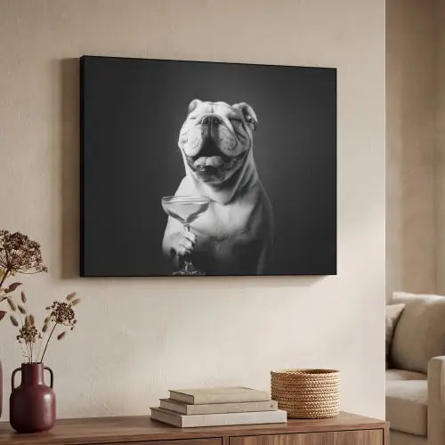 Buldog - Hond - Glas Textielframe zwart klein -sfeer3