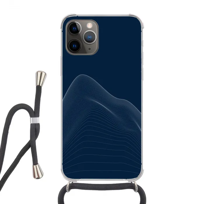 Lijnen - Abstract - Blauw - Wit Hoesje iPhone 12 Pro met koord klein -3d