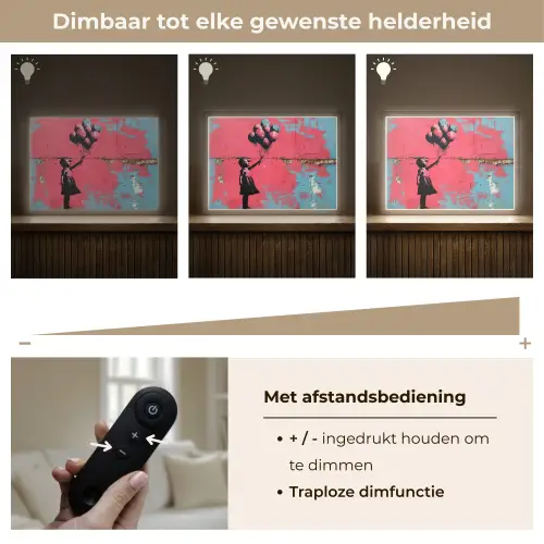 Graffiti - Meisje - Ballon - Roze - Blauw - Street art Light Box met batterij (Wandlamp) middel -USP_dimbaarNL