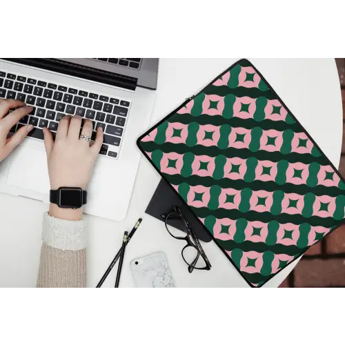 Groen - Roze - Retro - Sterren laptophoes neopreen klein 279 -bureau