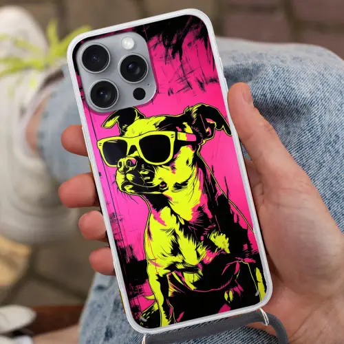 Hond - Zonnebril - Roze - Art Hoesje iPhone 16 Pro Max met koord klein -sfeer3