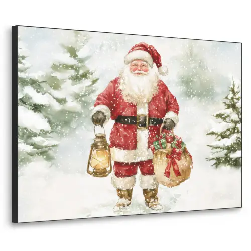 Kerstman- Winter - Sneeuw - Wit - Rood Textielframe zwart klein -3d