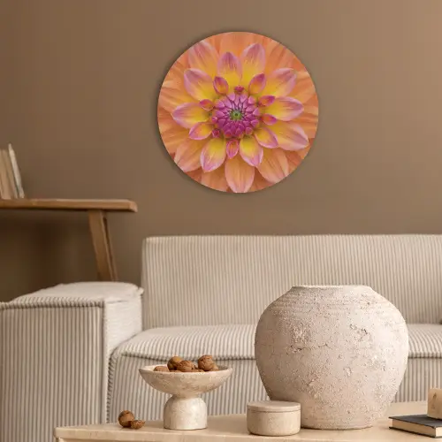 Dahlia - Bloem - Oranje Akoestische PET Vilt - Rond klein -sfeer1