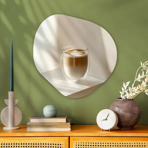Mok - Latte - Minimalistisch - Schaduw Wandcirkel Organisch Plexiglas middel -sfeer2