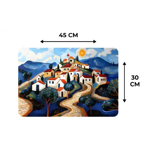 Dorp - Heuvelachtig - Zon - Mozaïek Placemat vinyl groot -specs