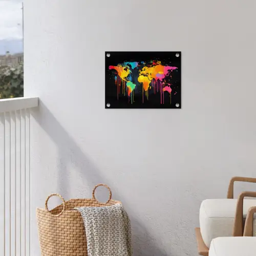 Wereldkaart - Verf - Kleurrijk - Graffiti - Wereld tuinposter los doek klein -sfeer8